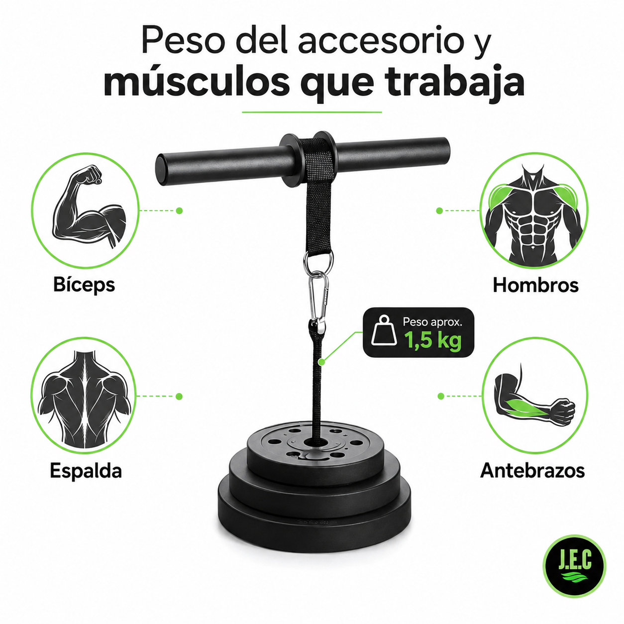 Barra con Correa para Discos, Entrenamiento de Fuerza Duradero