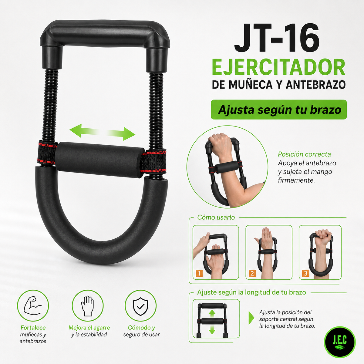 Ejercitador de Antebrazo y Muñeca JT-16 con Resortes