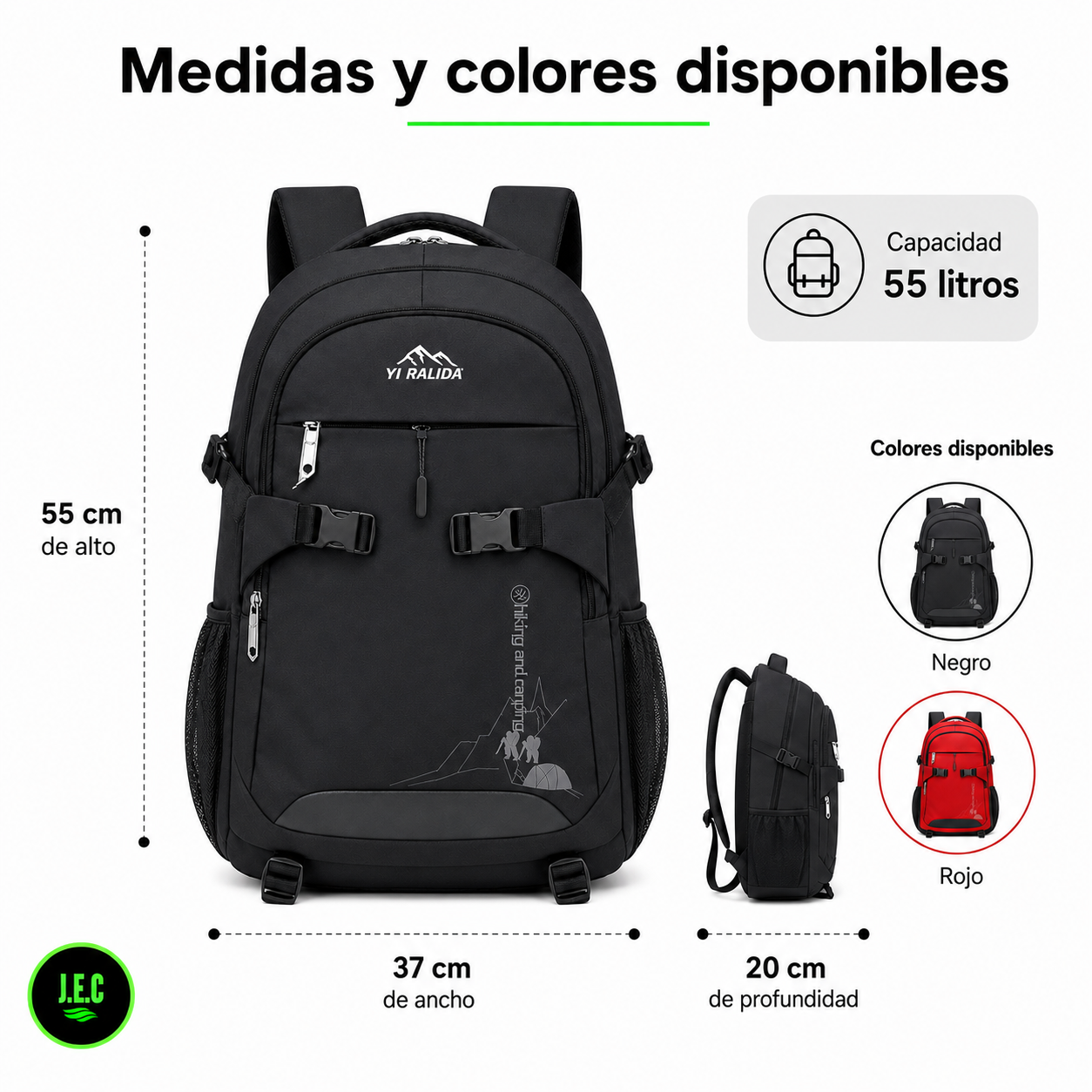 Mochila Outdoor 55L Impermeable para Viaje y Trekking