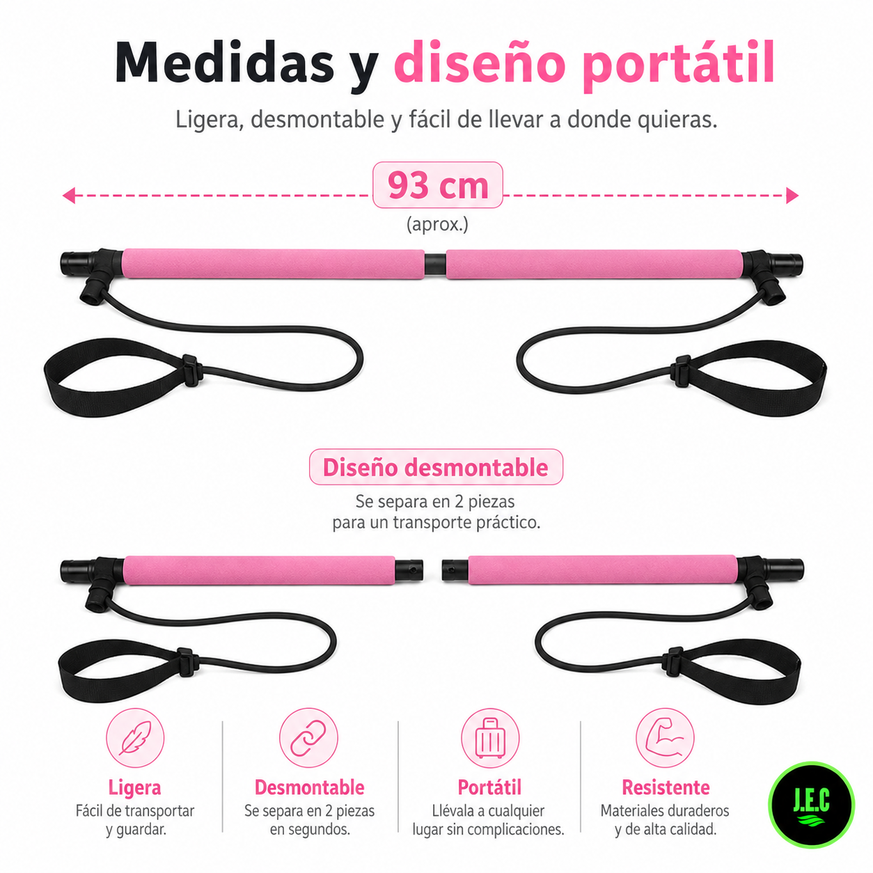 Barra de Pilates con Banda Elástica para Yoga y Fitness