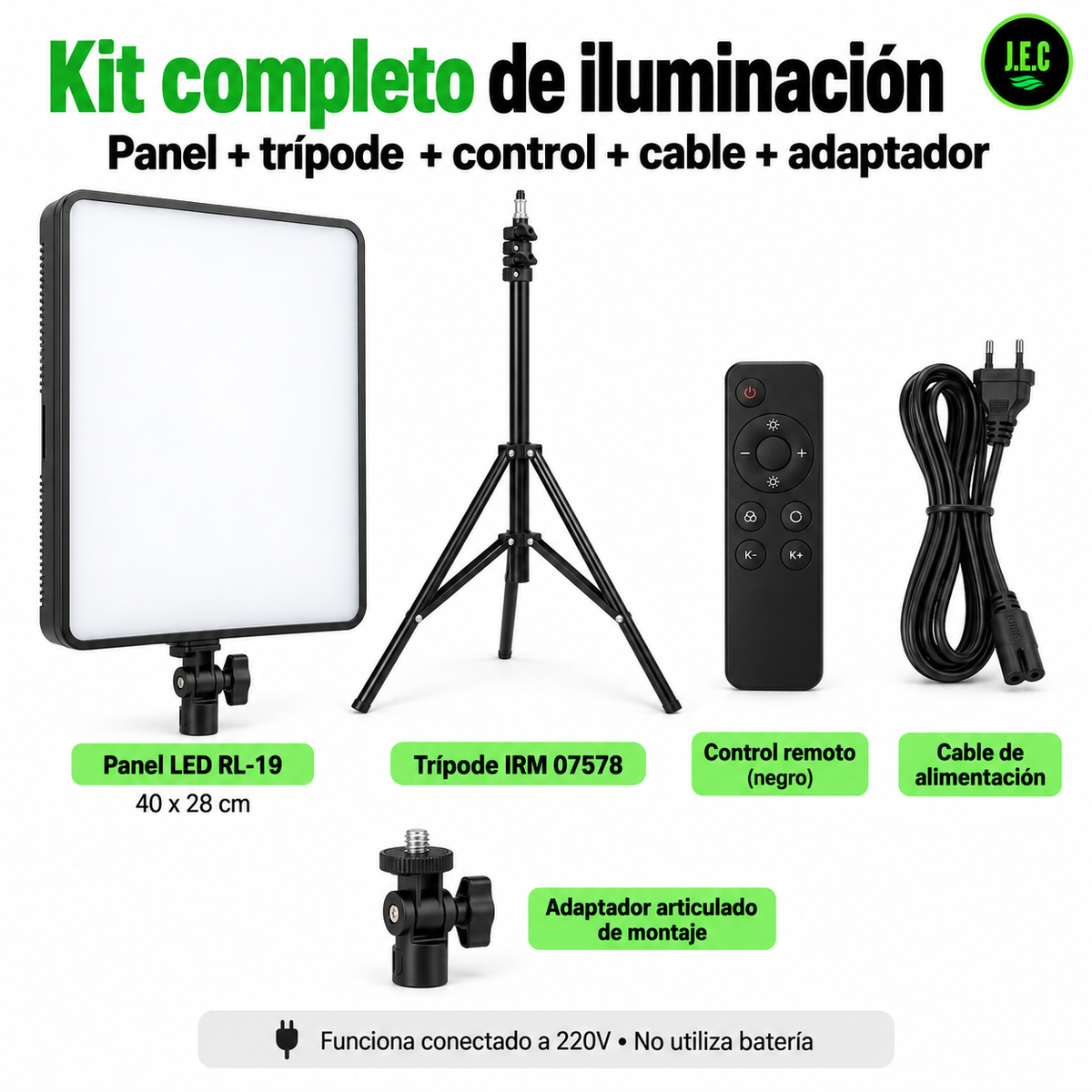 Kit Iluminación Panel LED RL-19 con Trípode IRM 2m