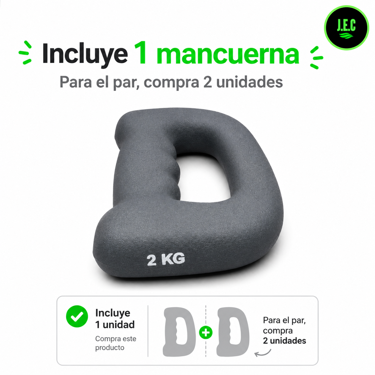 Mancuerna Ergonómica de 2 kg con Agarre Integrado