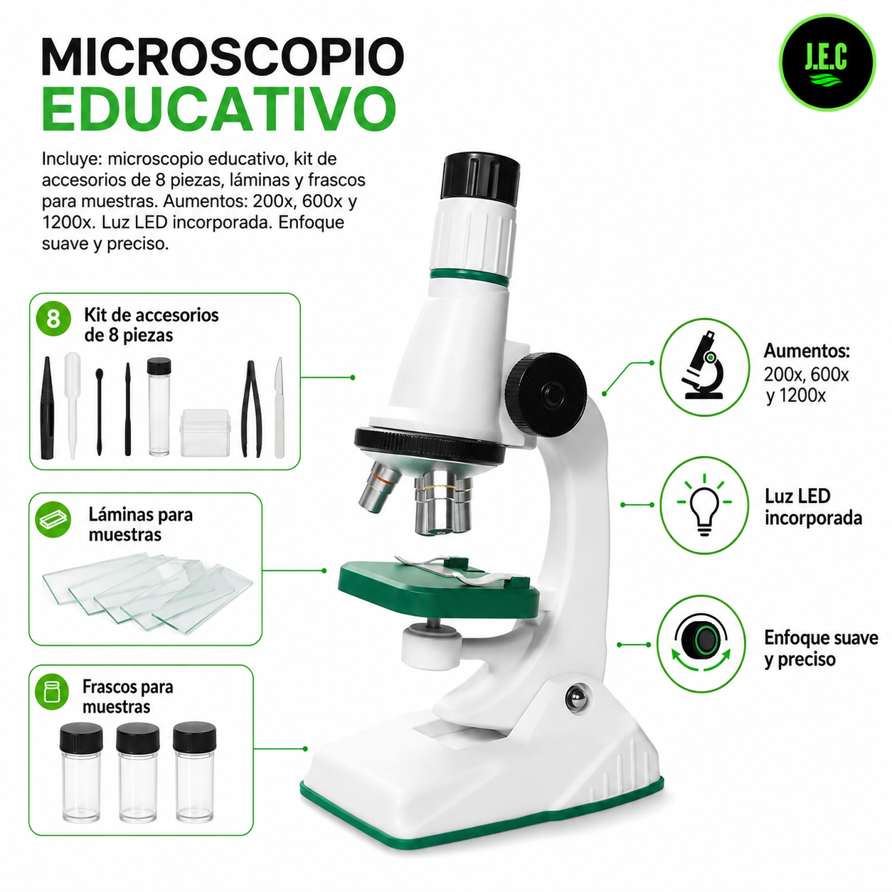 Microscopio Educativo para Niños con Luz LED y Kit completo