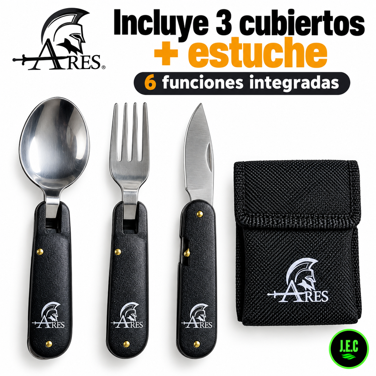 Set Cubiertos Camping 6 en 1 Plegables con Estuche