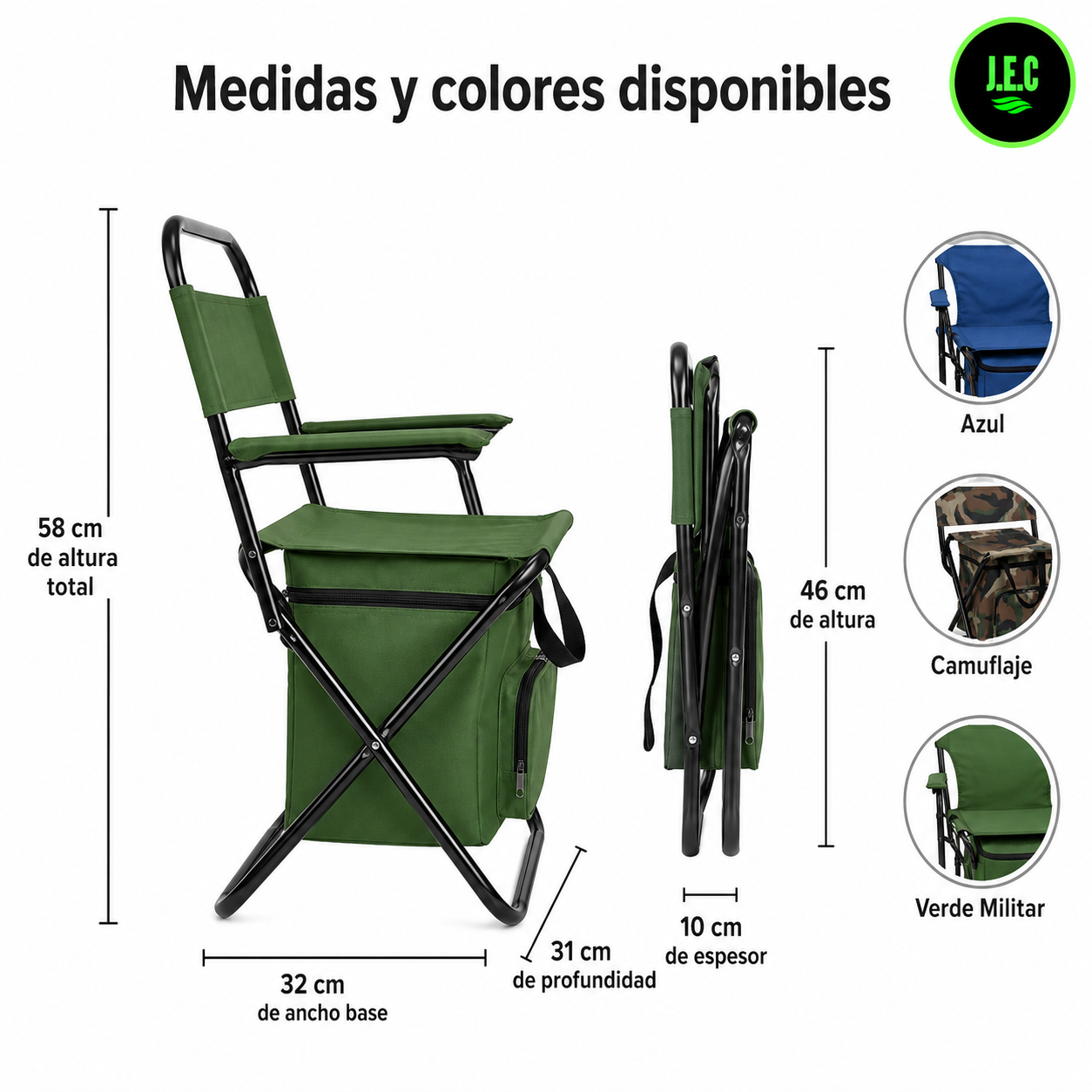 Silla Plegable con Cooler Térmico para Camping y Pesca