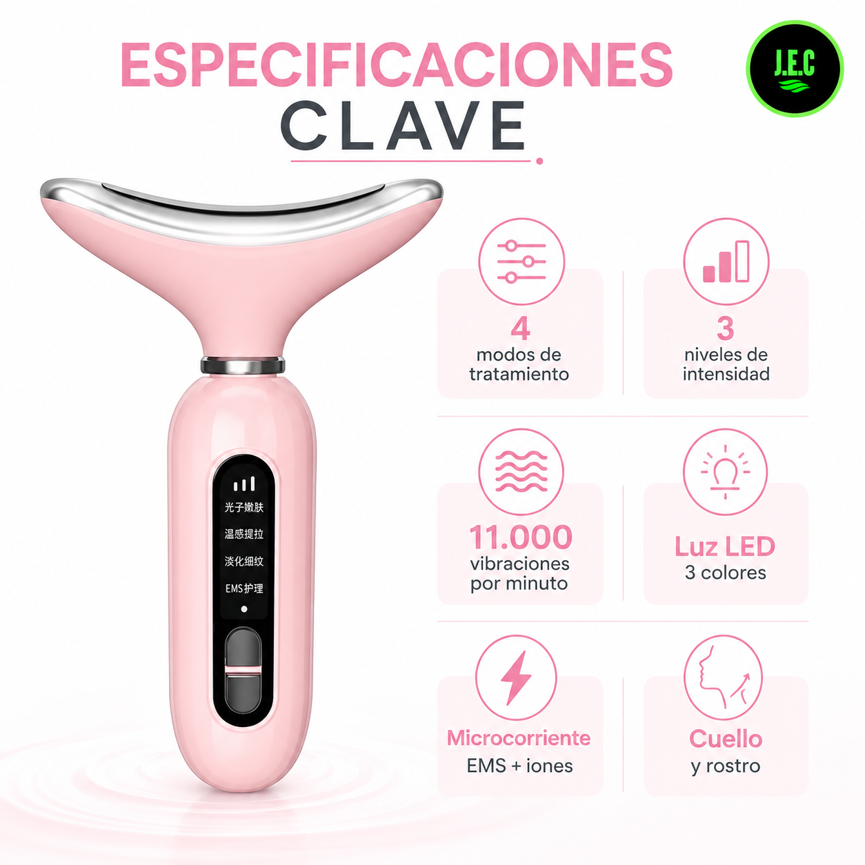 Dispositivo Facial EMS LED Vibracion para Cuello Rostro