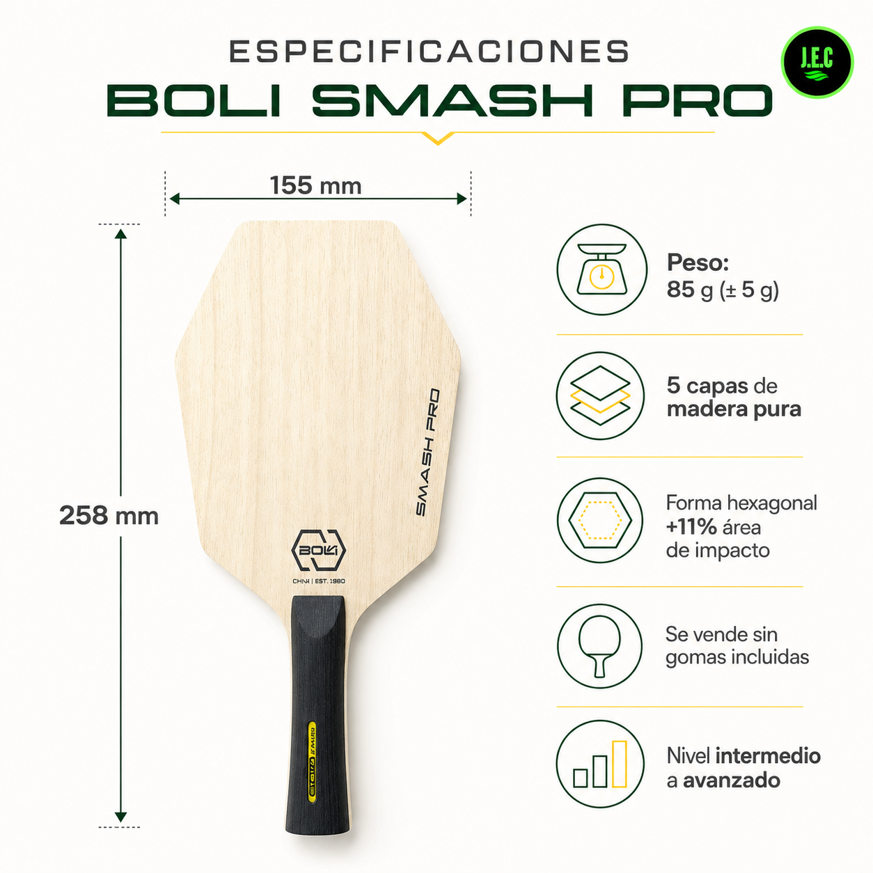 Pala Hexagonal Profesional 5 Capas Madera Ligera Control