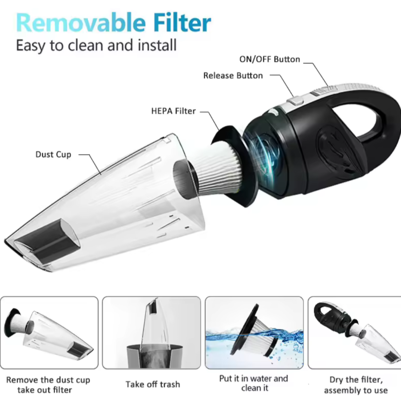 Aspiradora Portátil Inalámbrica Auto-hogar Potencia 120w