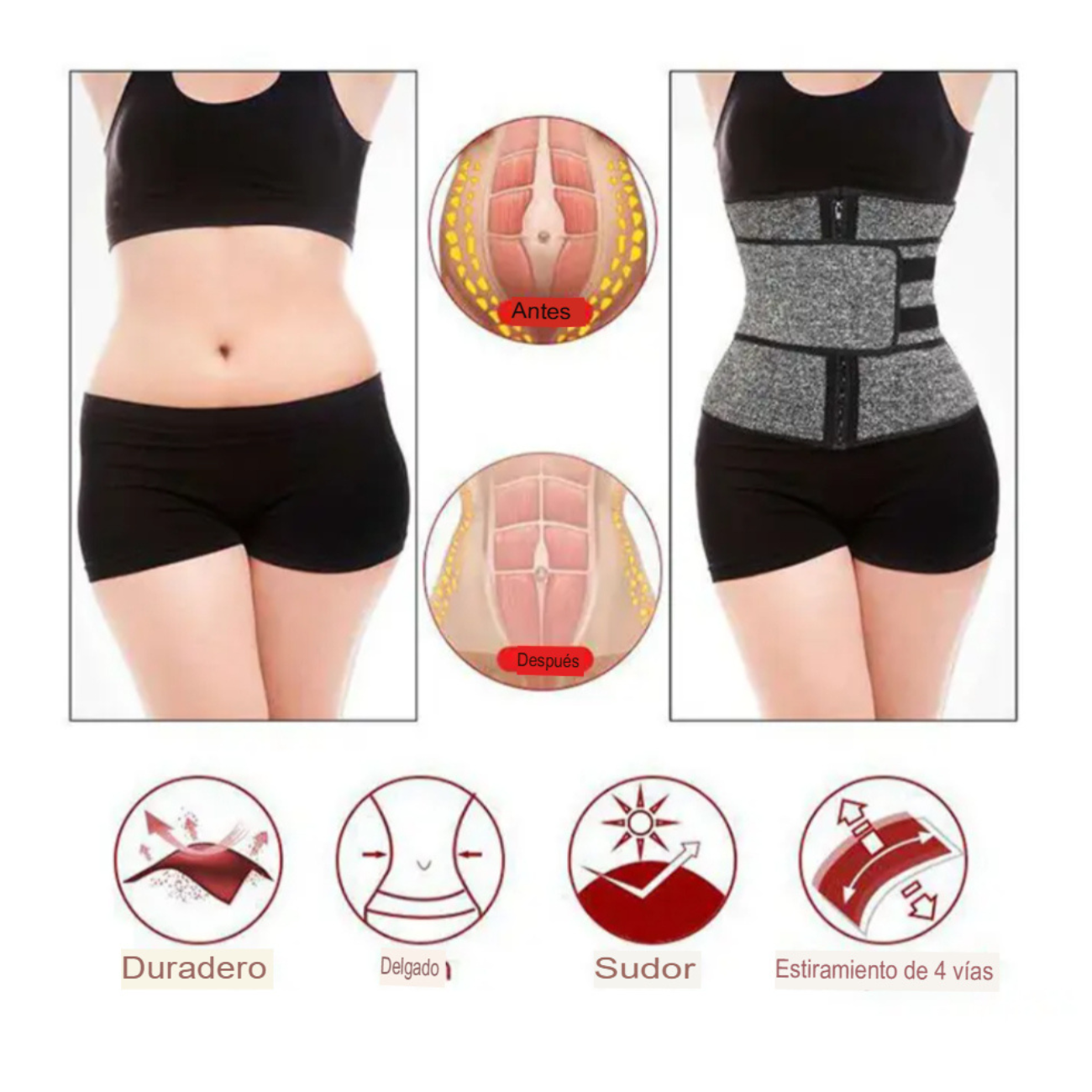 Faja modeladora reductora cintura mujer deportiva