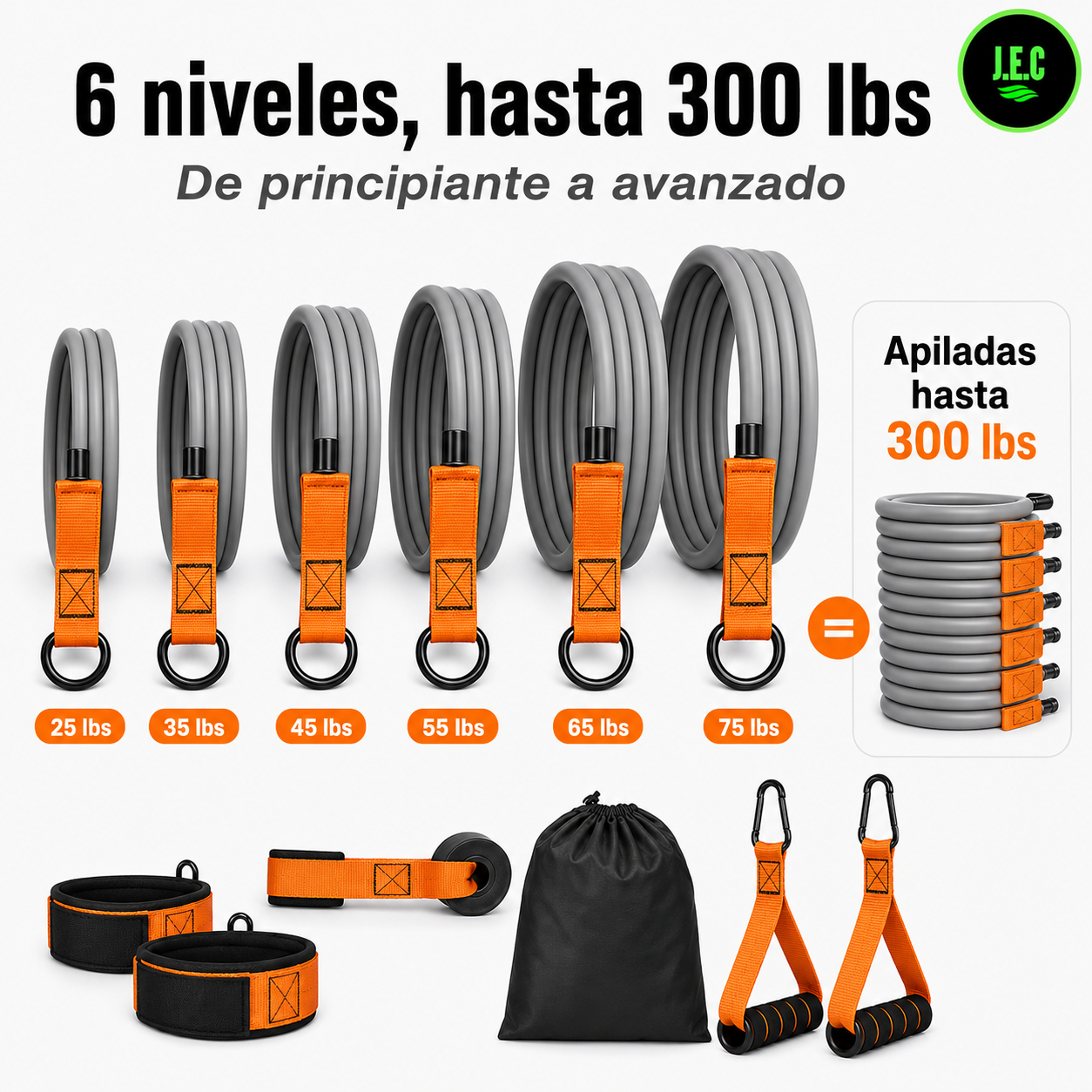 Kit Bandas Resistencia 6 Niveles hasta 300 lbs