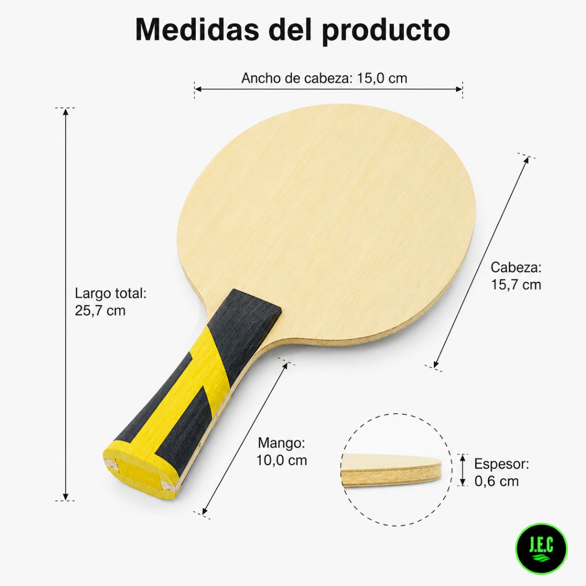 Pala de Madera Ping Pong 7 Capas Carbono Profesional (Sin Goma)