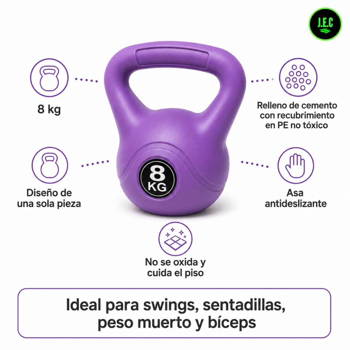 Pesa Rusa Kettlebell 8 Kg de Una Pieza para Entrenar en Casa