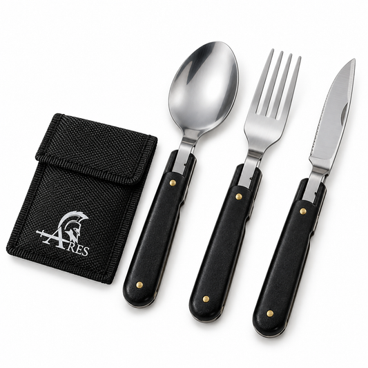 Set Cubiertos Camping  6 en 1 Plegables con Estuche
