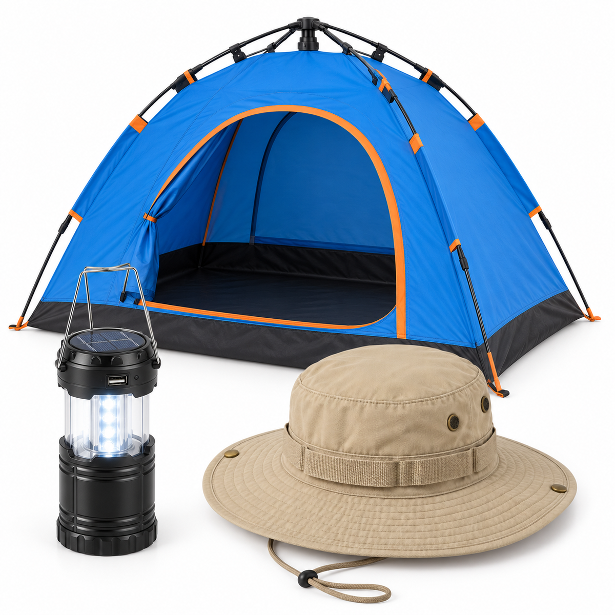 Kit Camping Carpa 4 Personas + Linterna Solar + Boonie
