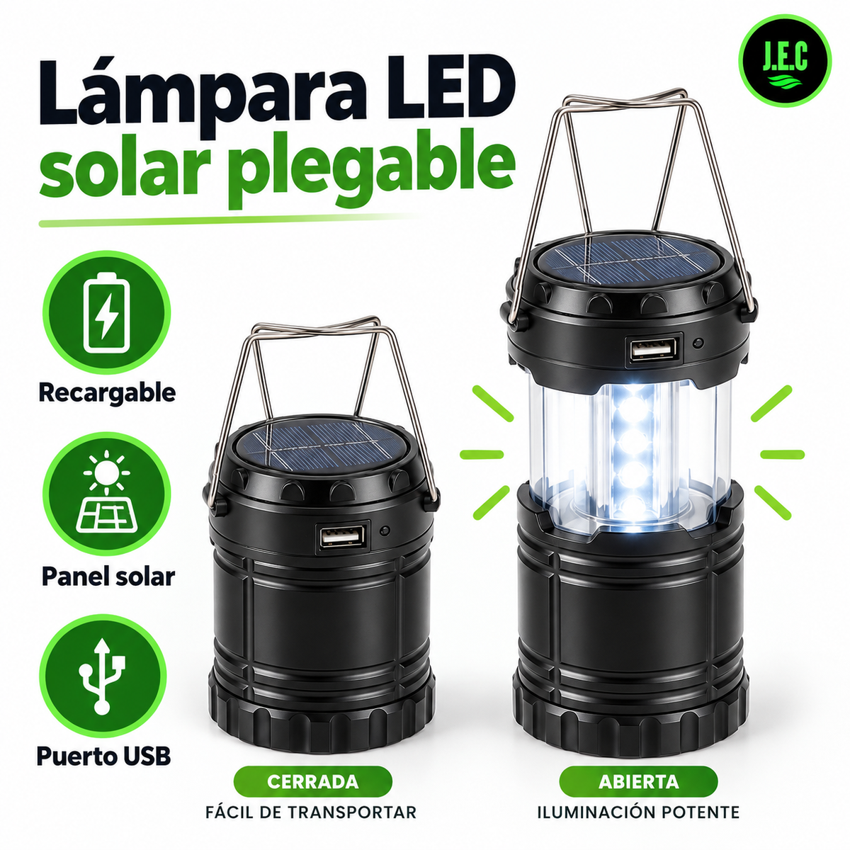 Kit Camping Carpa 4 Personas + Linterna Solar + Boonie