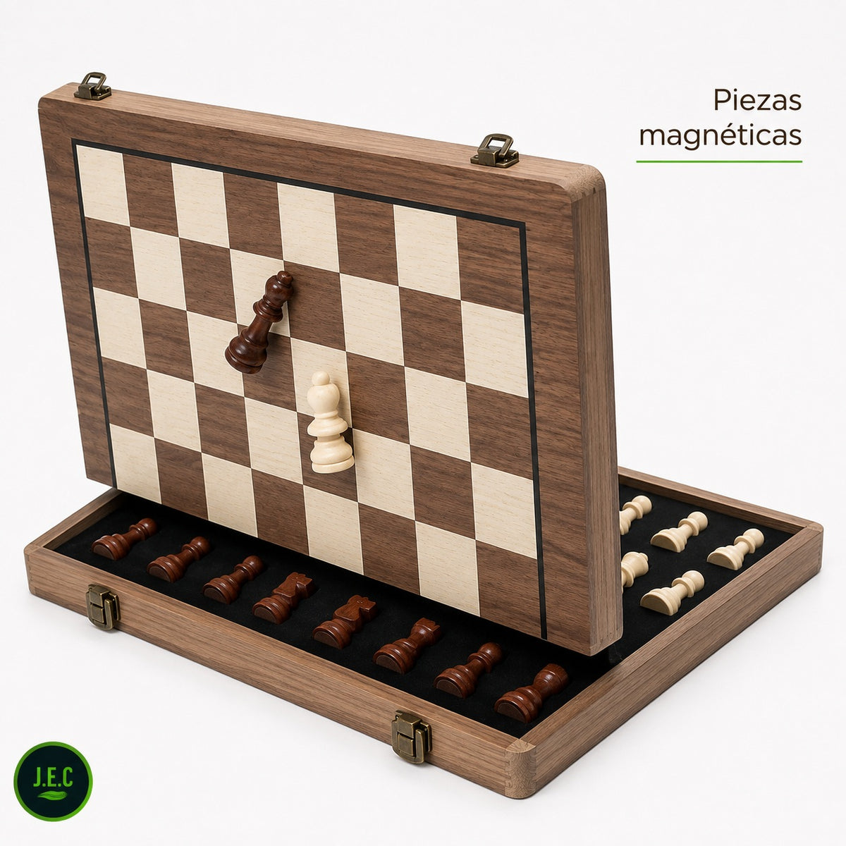 Ajedrez magnético de madera 39x39 cm plegable (45 caracteres)