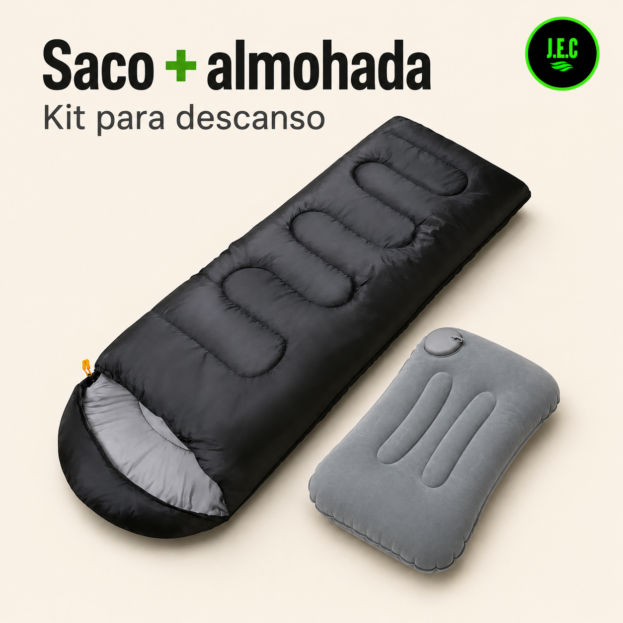 Kit Camping Saco de Dormir Térmico + Almohada Inflable