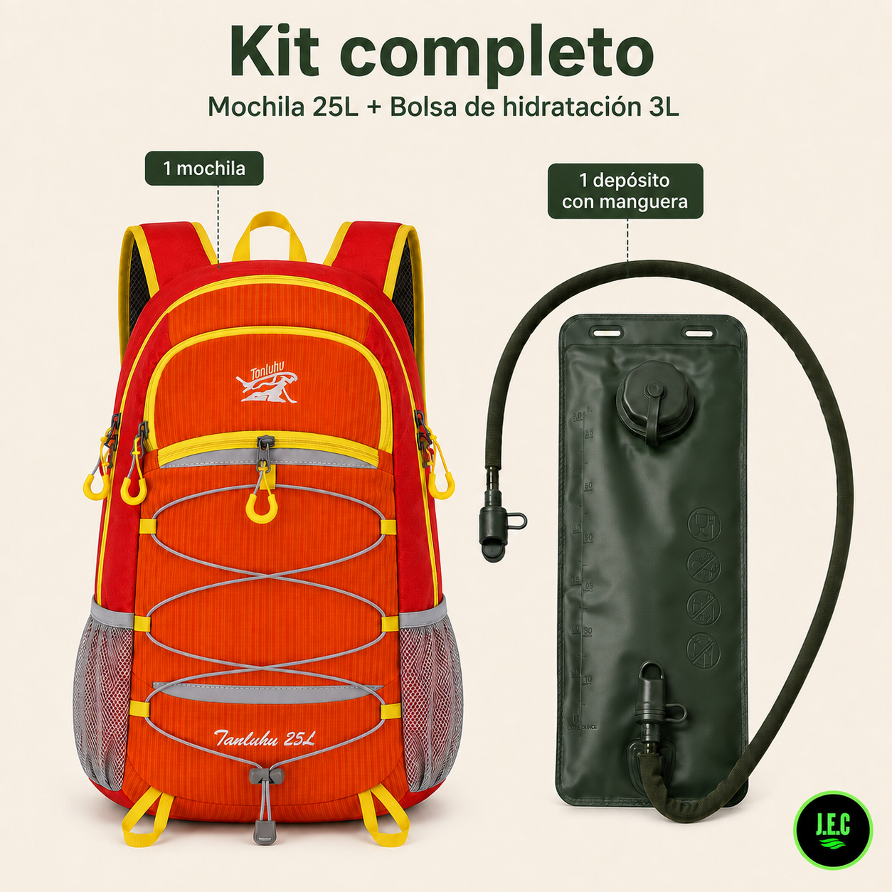 Kit Mochila Trekking 25L + Bolsa Hidratación 3L