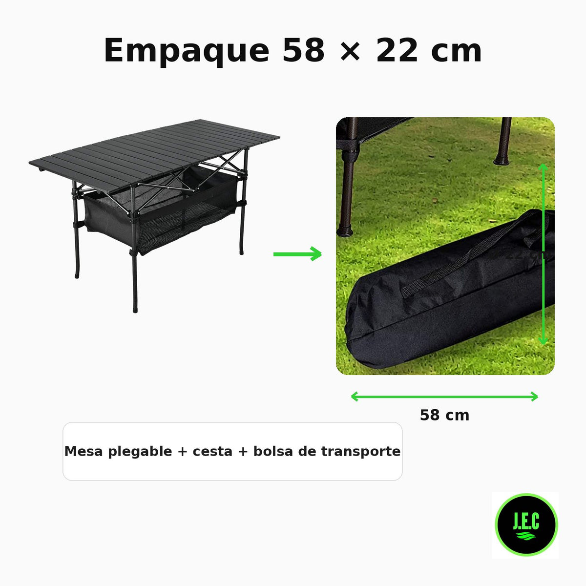 Mesa plegable de camping de aluminio con cesta inferior