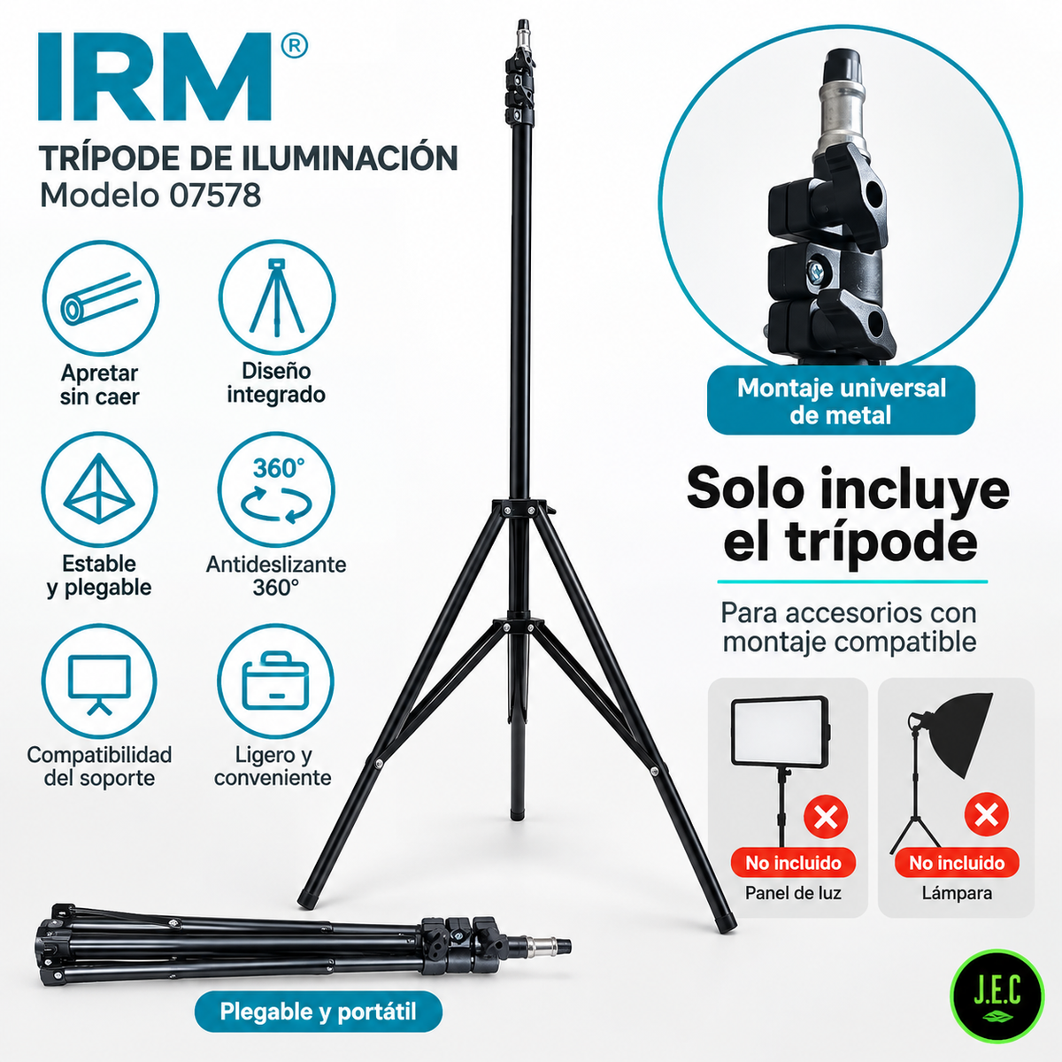 Trípode Iluminación Fotografía IRM 07578 2 Metros