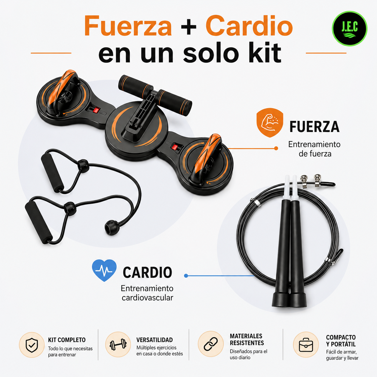 Kit Fitness Tabla Flexiones 5 En 1 + Cuerda Ajustable