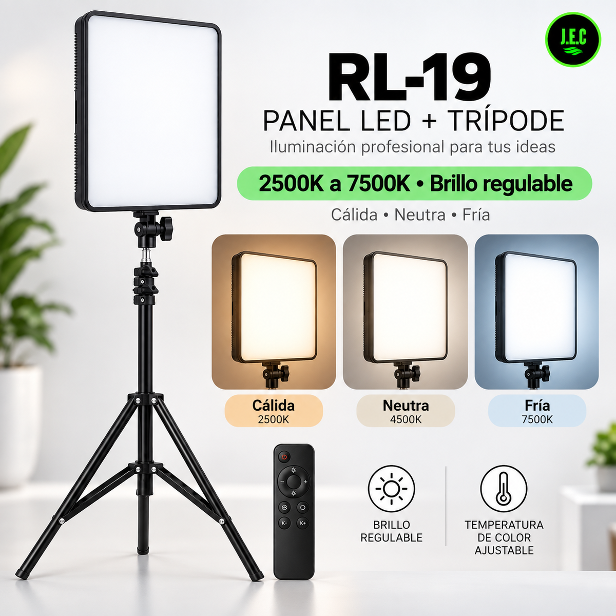 Kit Iluminación Panel LED RL-19 con Trípode IRM 2m