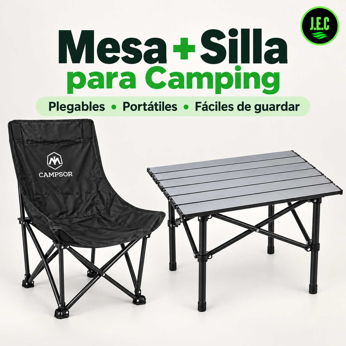 Kit Camping Mesa Aluminio + Silla Campsor Plegable