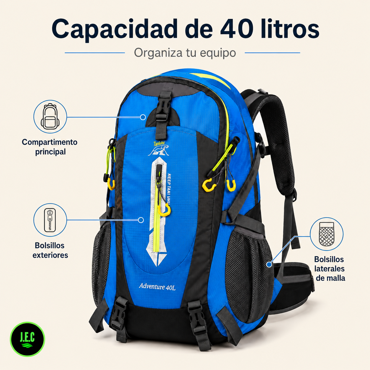 Mochila Trekking Adventure 40L Con Ajuste al Cuerpo