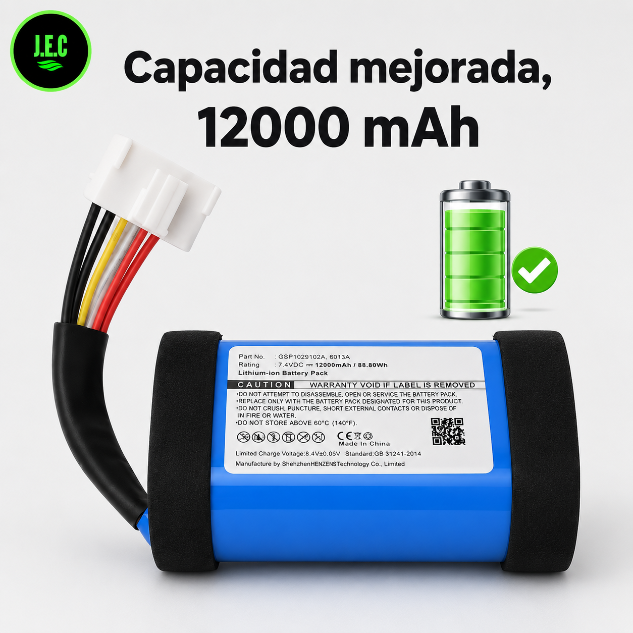 Batería de reemplazo 12000 mAh compatible para JBL Charge 4