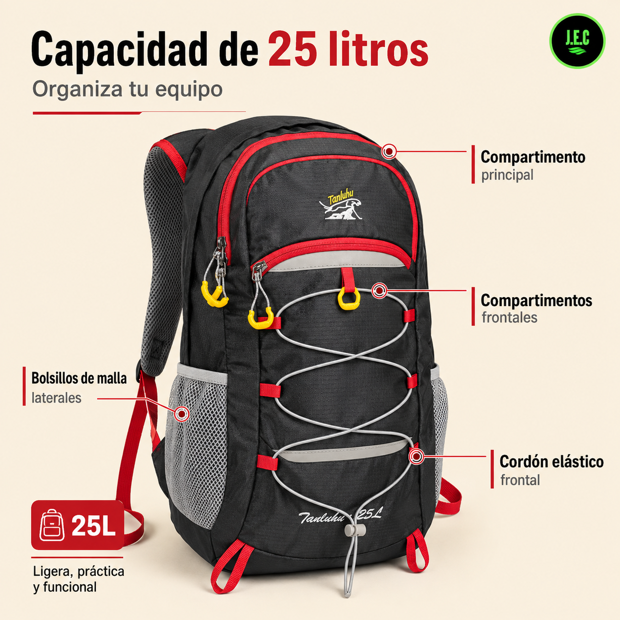 Mochila Trekking 25L Outdoor para Senderismo y Ciclismo