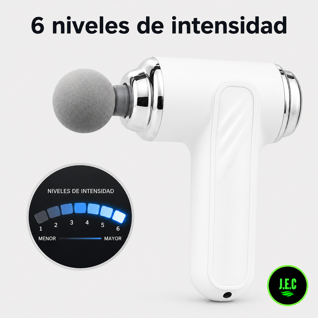 Pistola de Masaje Portátil 6 Modos + 8 Cabezas