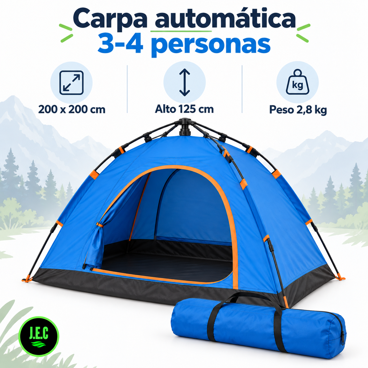 Kit Camping Carpa 4 Personas + Linterna Solar + Boonie