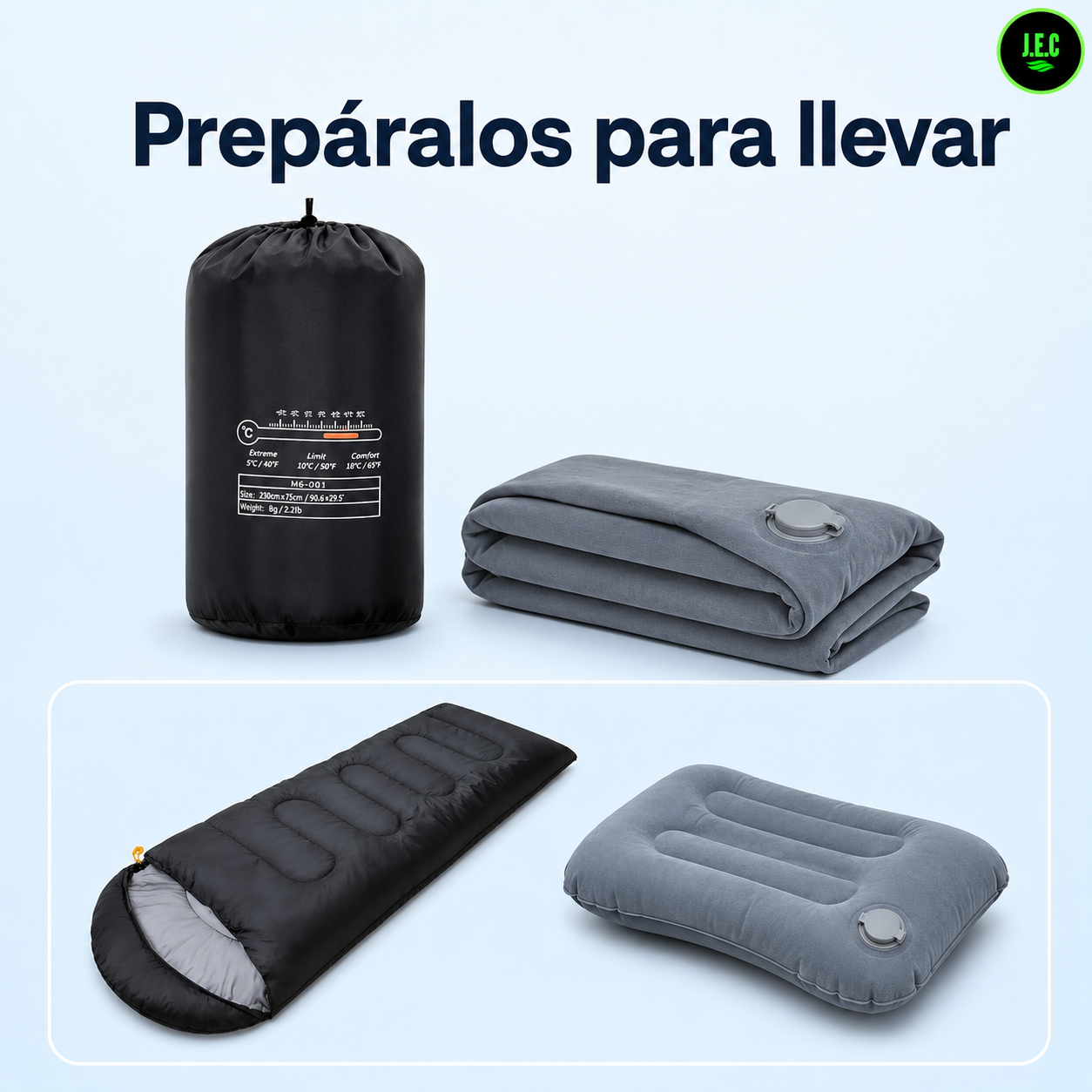 Kit Camping Saco de Dormir Térmico + Almohada Inflable