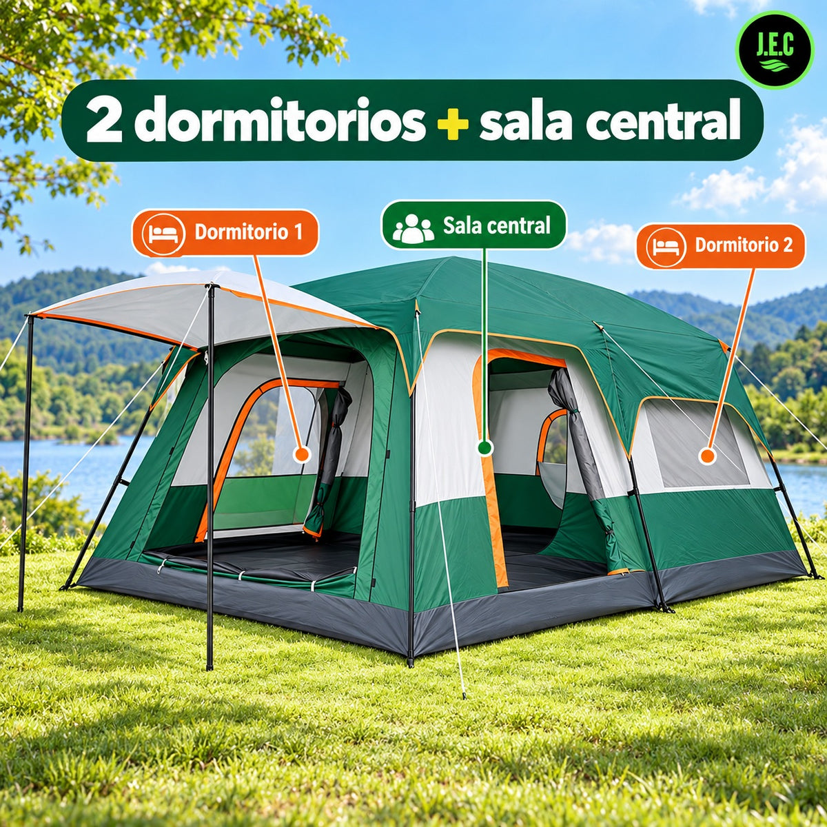 Carpa Familiar 6-8 Personas 2 Dormitorios 380x260x190 cm