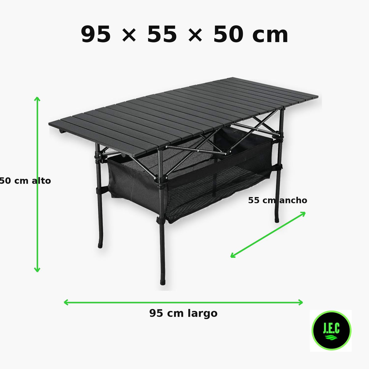 Mesa plegable de camping de aluminio con cesta inferior