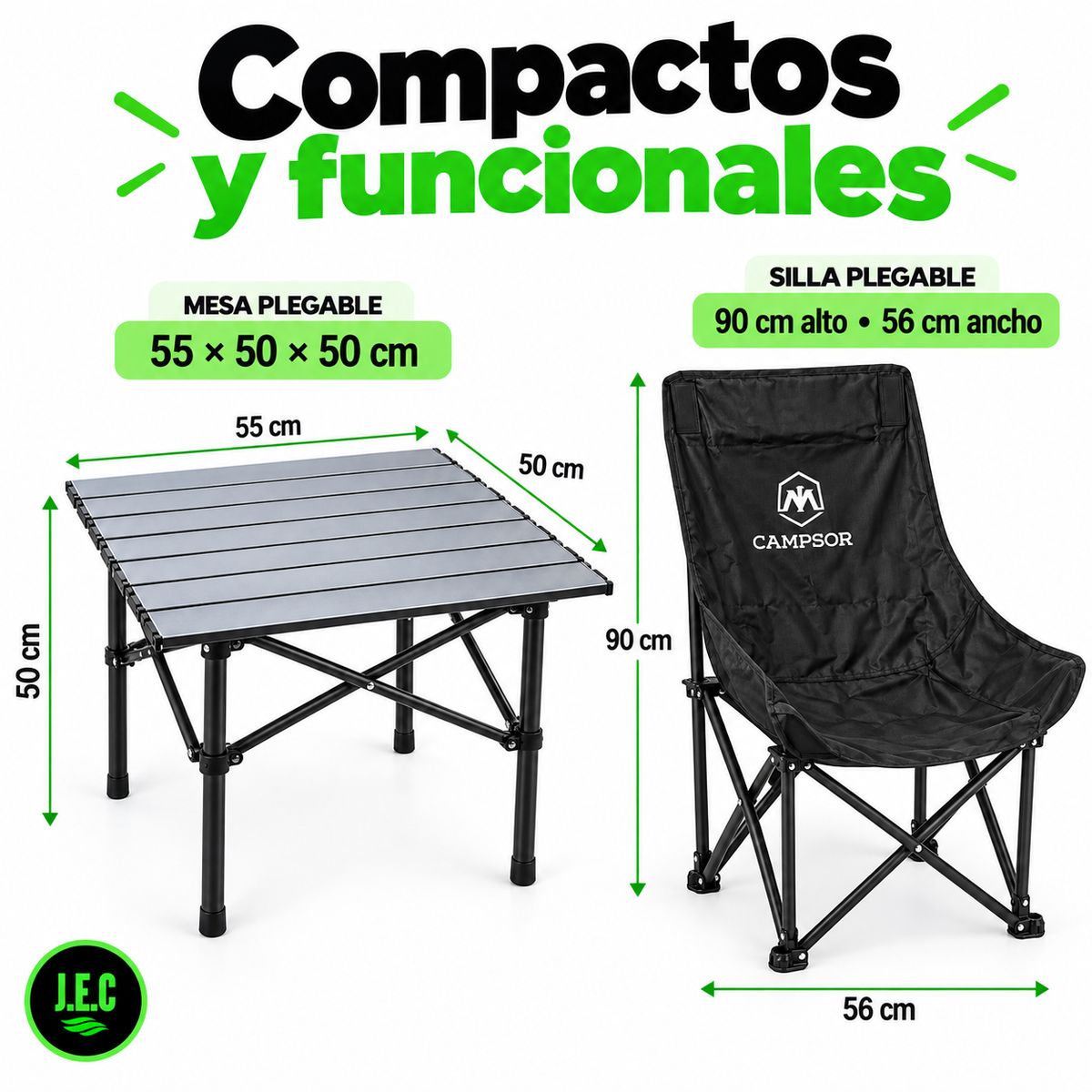 Kit Camping Mesa Aluminio + Silla Campsor Plegable