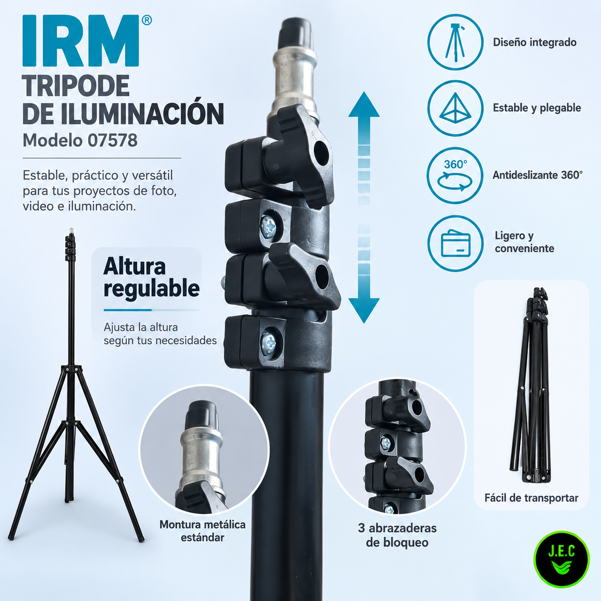 Trípode Iluminación Fotografía IRM 07578 2 Metros