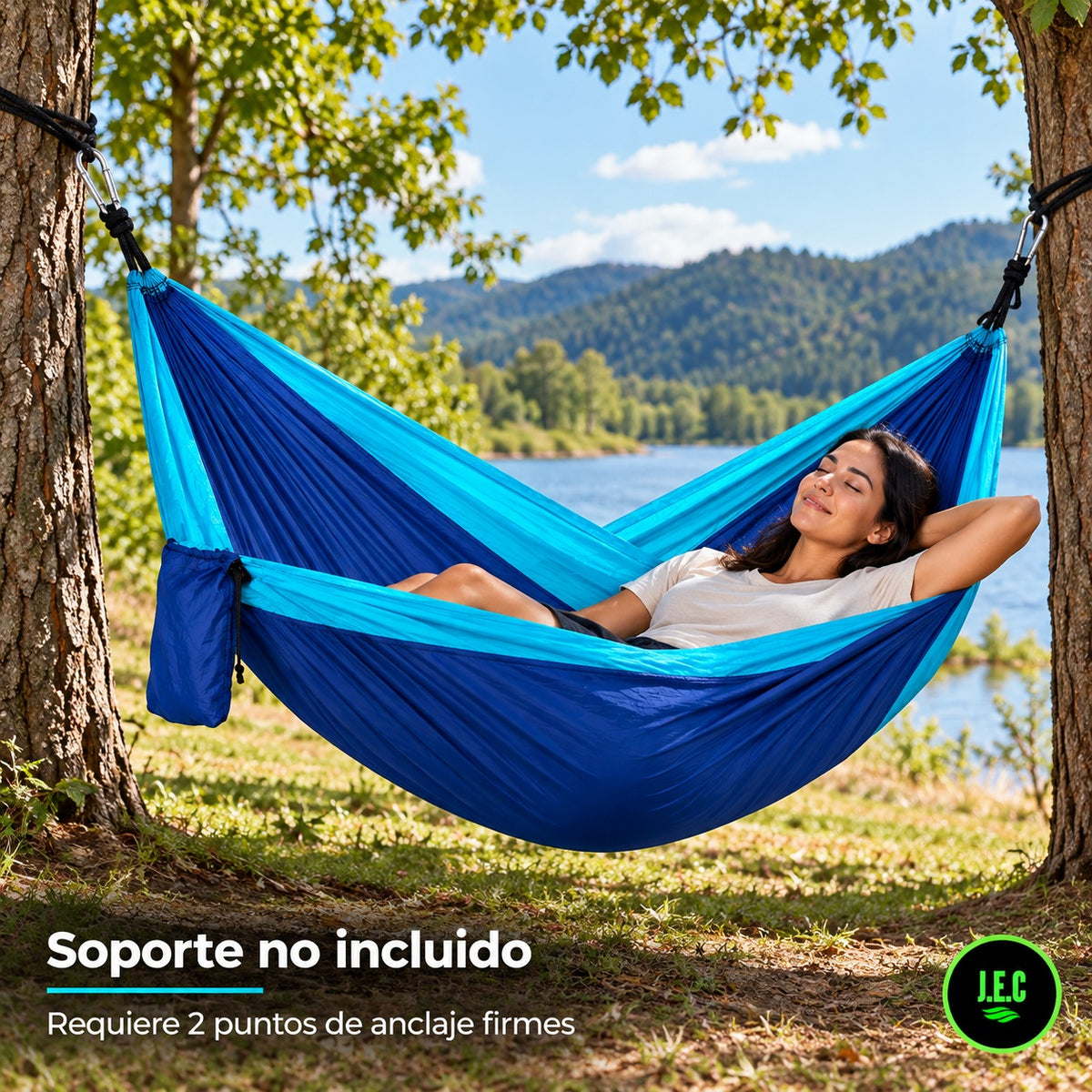 Hamaca Camping 300x200 Nylon 210T 70D Azul 2 Cuerdas