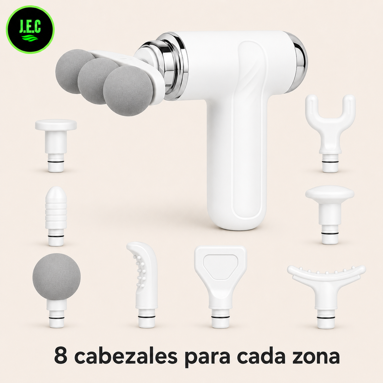 Pistola de Masaje Portátil 6 Modos + 8 Cabezas