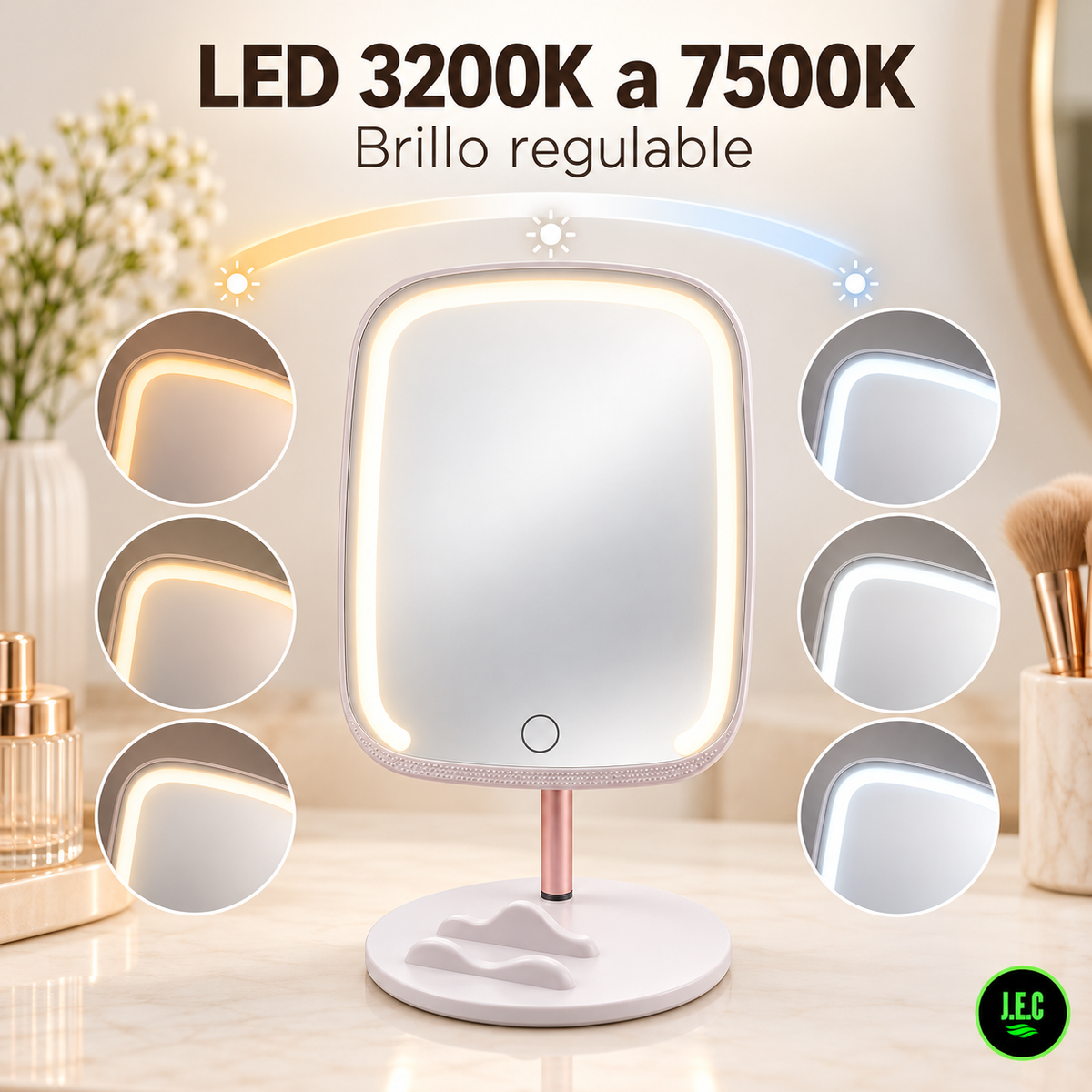 Espejo de Maquillaje LED de Mesa con Brillo Ajustable