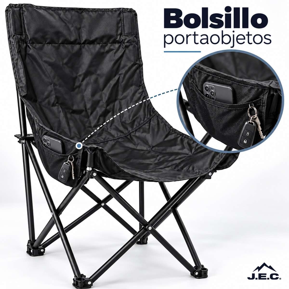 Silla Camping Plegable respaldo alto Con Estuche