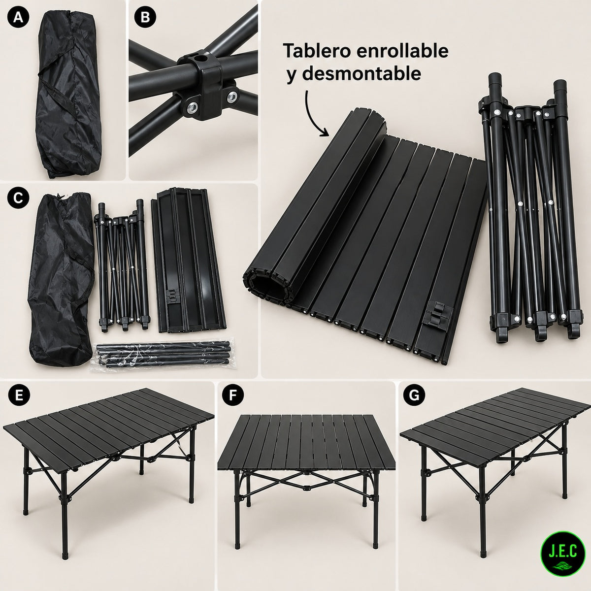 Mesa Plegable Camping Grande 95x56x52 cm Enrollable