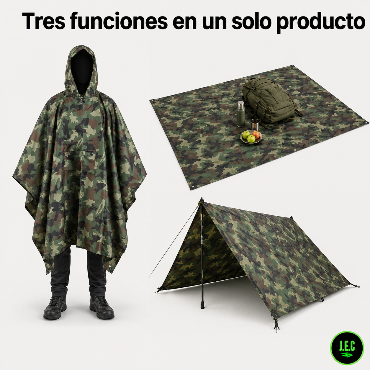 Poncho Impermeable Premium, Con Gorro 3 En 1 Capa De Lluvia