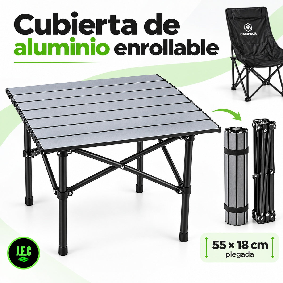Kit Camping Mesa Aluminio + Silla Campsor Plegable