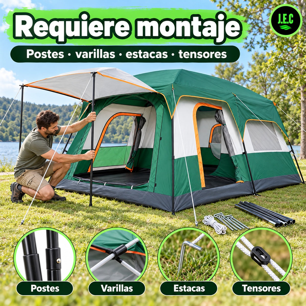 Carpa Familiar 6-8 Personas 2 Dormitorios 380x260x190 cm