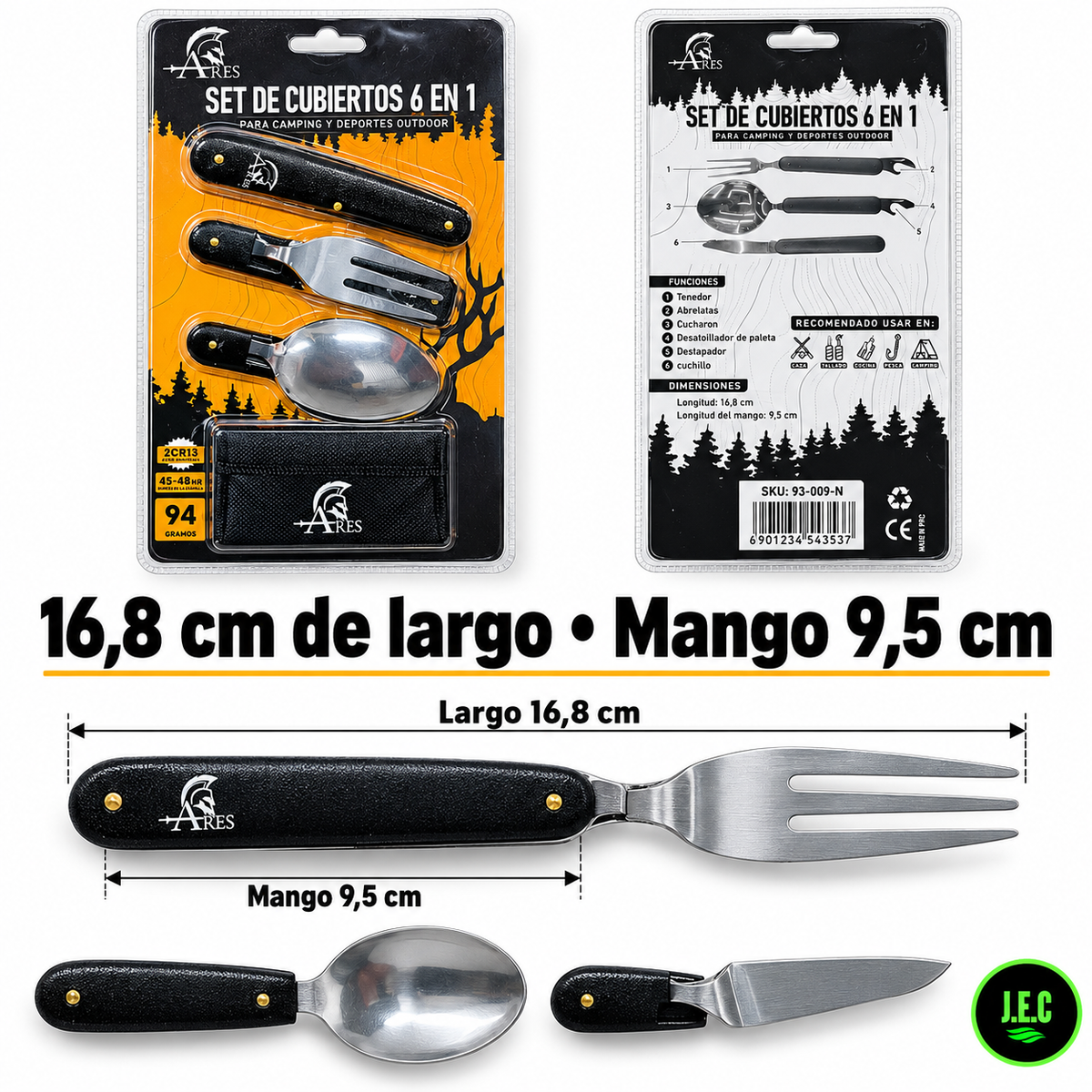 Set Cubiertos Camping  6 en 1 Plegables con Estuche