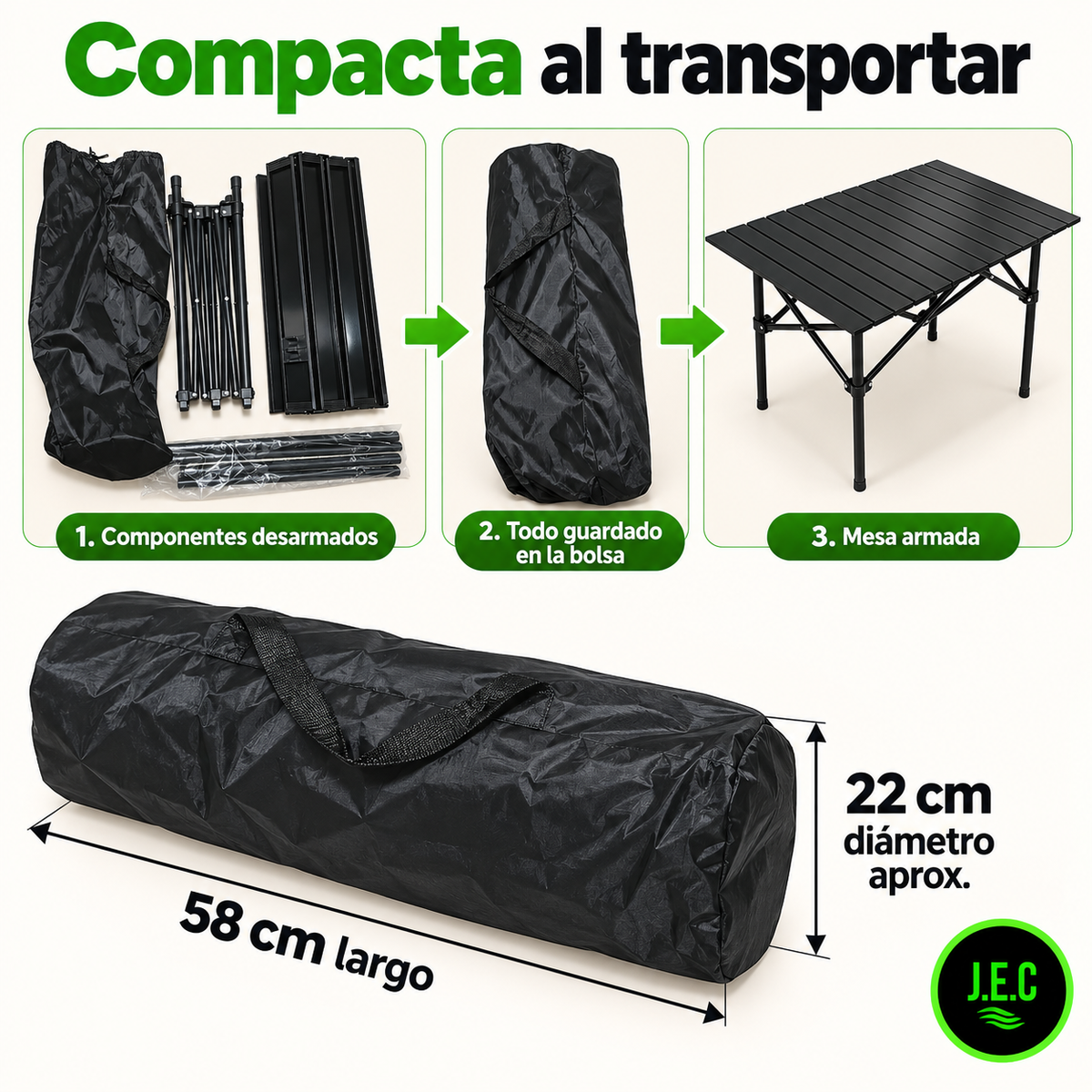 Mesa Plegable Camping  Portátil Con Bolso rectangular