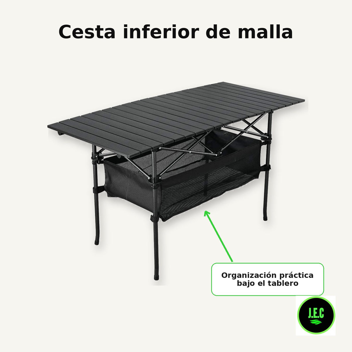 Mesa plegable de camping de aluminio con cesta inferior