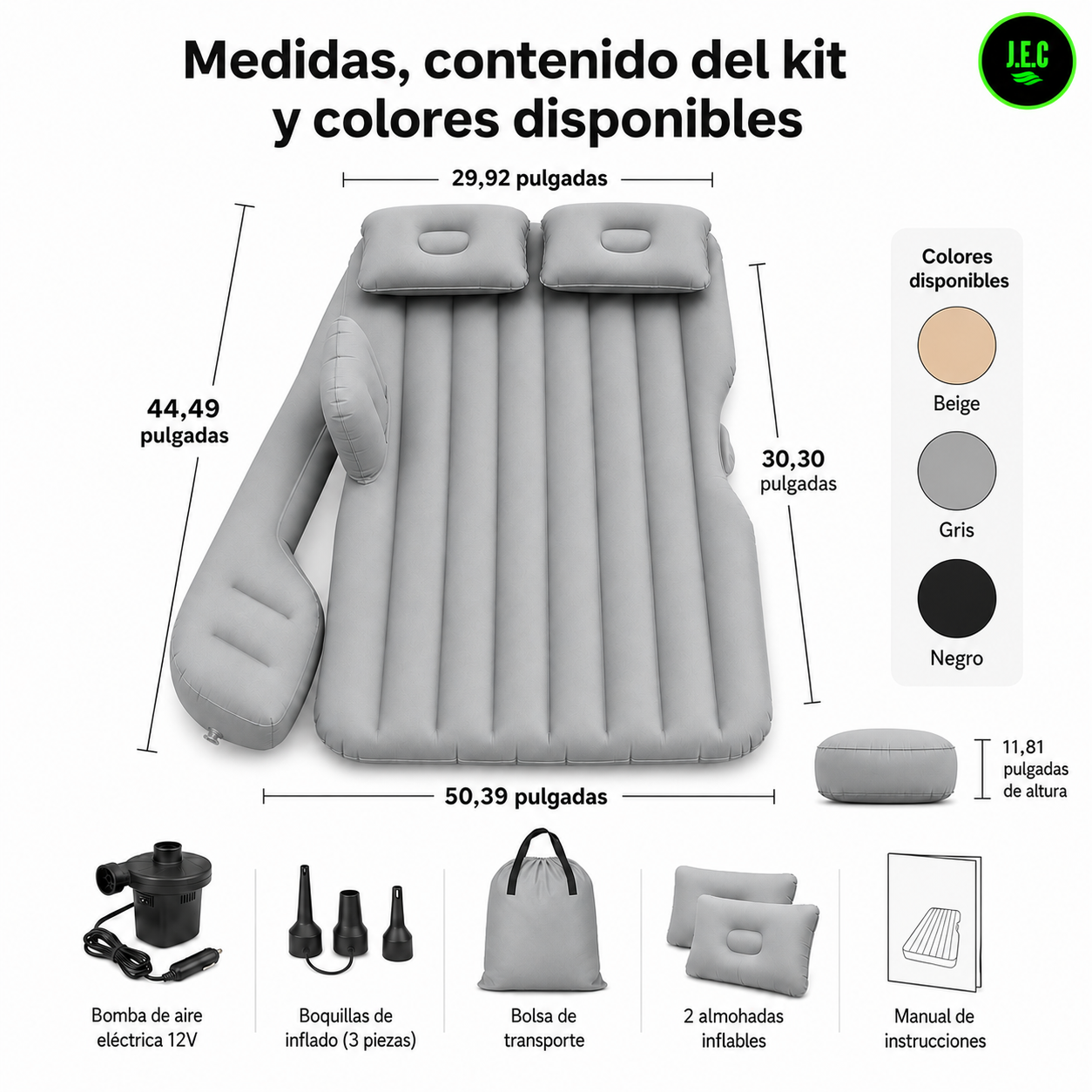 Colchón Inflable para Auto y Camping con Almohadas