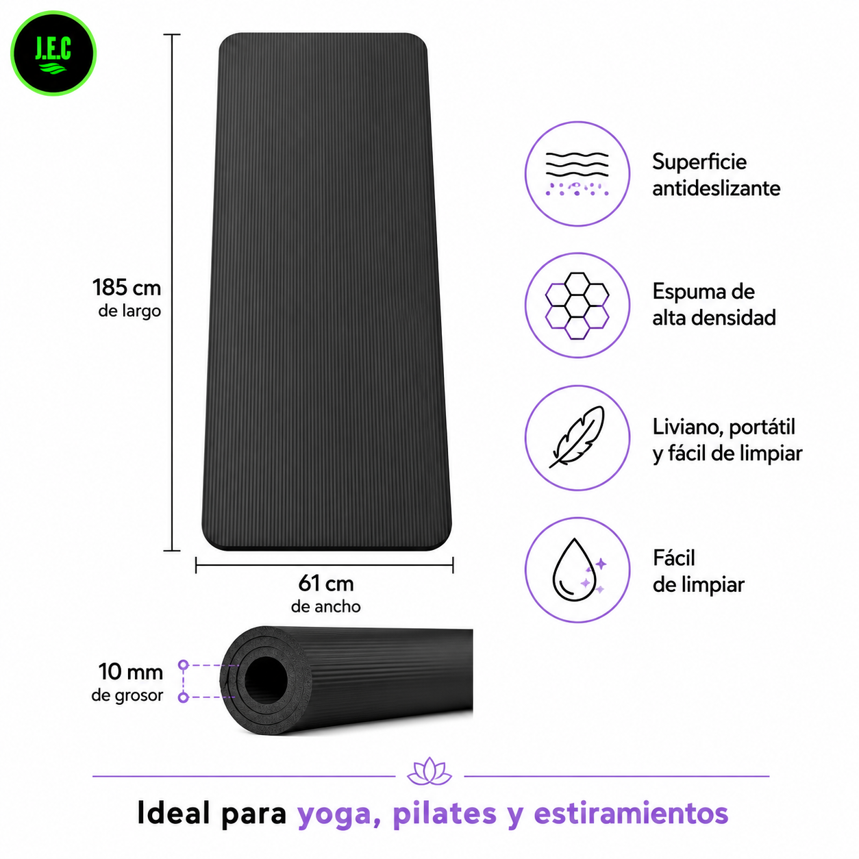 Mat de Yoga y Pilates Grueso de 10 mm Antideslizante